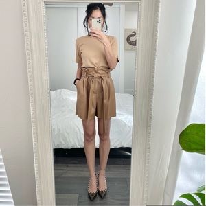 Zara tan faux leather satchel strap high waisted comfy shorts with pockets